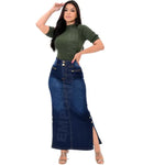 Saia Longa Jeans Abertura Lateral Moda Evangélica