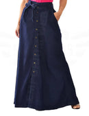 Saia Jeans Longa Botões Tendência Moda Evangélica